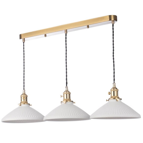 Wisząca lampa ceramiczna Hadano HAD3640-10 potrójna mosiądz biały