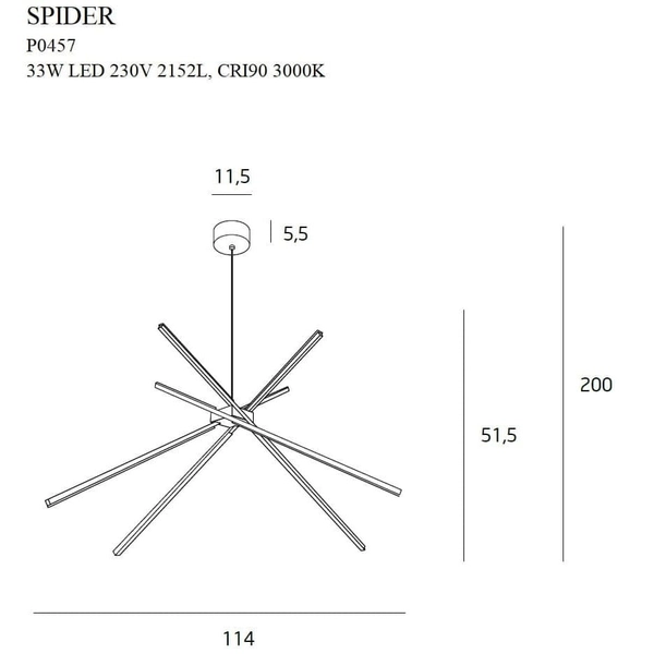Salonowa industrialna lampa wisząca SPIDER P0457 Maxlight LED 33W 3000K metal złota