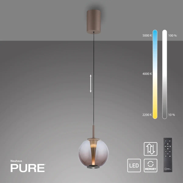 Opuszczana lampa wisząca PURE INFINITY brązowa 2220-97 1xLED 10W 2200-5000K na pilot