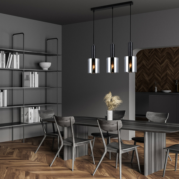 Wisząca LAMPA loftowa SARDO PND-5581-3-BK+SG Italux skandynawska OPRAWA szklany ZWIS tuby przydymione czarne