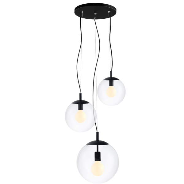 Wisząca LAMPA hygge ALUR 10734302 Kaspa skandynawska OPRAWA kulisty ZWIS szklane kule balls przezroczyste czarne