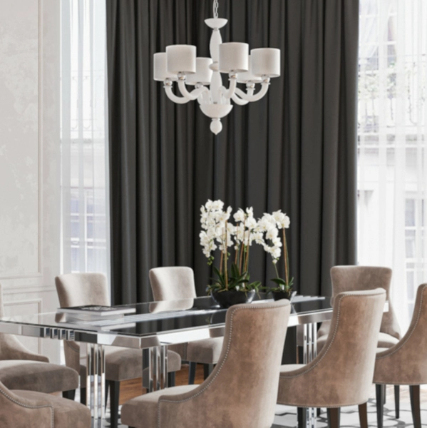 6-ramienny żyrandol klasyczny Newport 8156 na łańcuchu biały