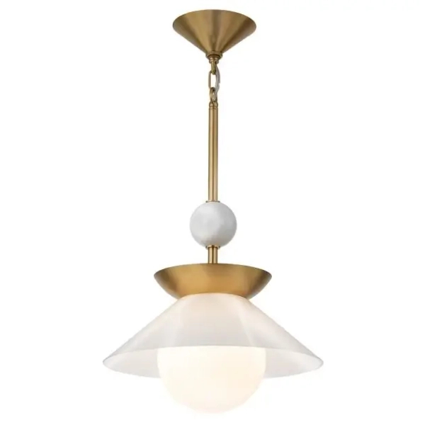 Modernistyczna lampa wisząca Saucer QN-SAUCER-1P-M-AB-OPAL szklana mosiądz