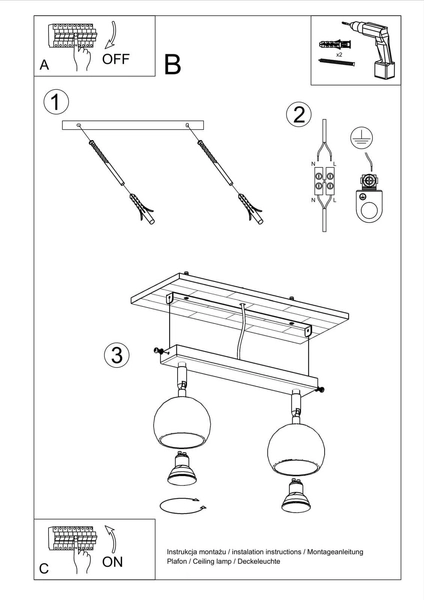 LAMPA sufitowa SL.0438 metalowa OPRAWA listwa SPOT regulowane kule balls biale