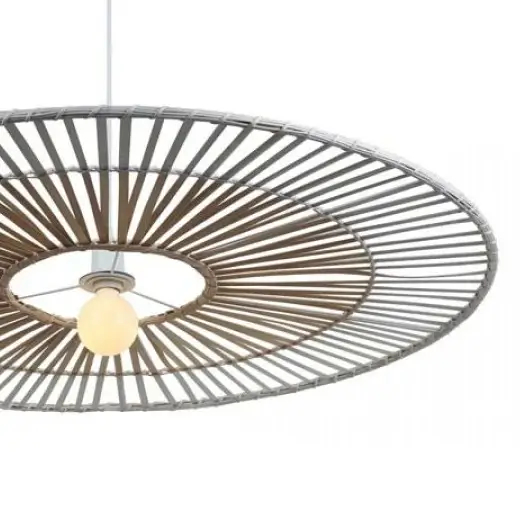 Rustykalna wisząca lampa 19107 okrągła naturalny bambus biały