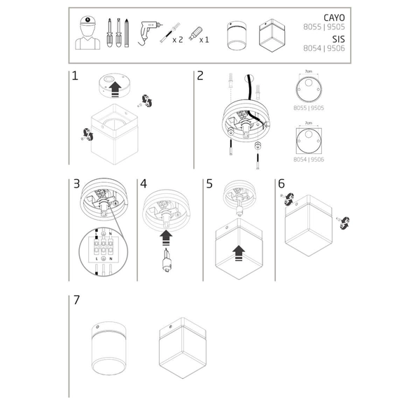 Kwadratowy plafon SIS 8054 IP44 kostka szklany metalowy biały czarny