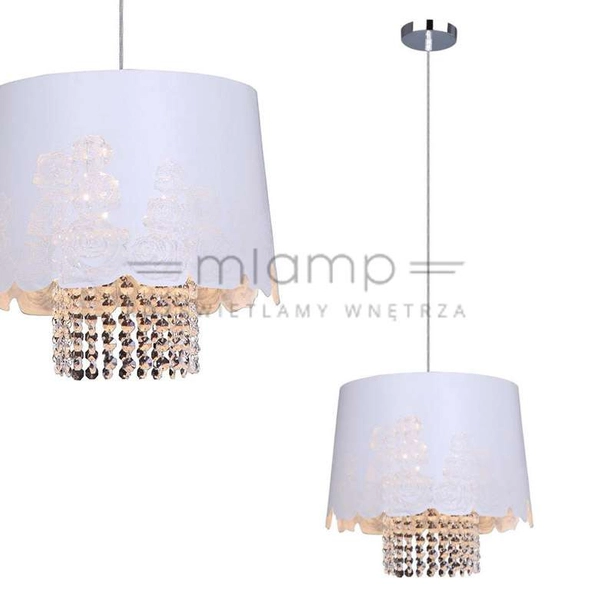 Wisząca LAMPA glamour GERI MDM1939/1 B Italux metalowa OPRAWA z wzorkami ZWIS z kryształkami crystal biały