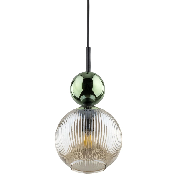 Szklana zwisająca lampa Sophia Green 11145 żebrowana kula zielony