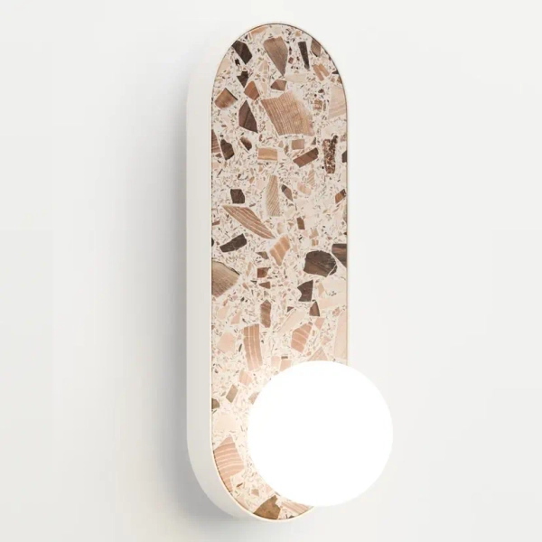 Ścienny kinkiet lastrykowy LEGRA 21404107 kula IP44 biała drewniana kremowa