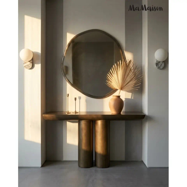 Złota konsolaTIDAL MM001501100370 metalowa do salonu 150cm