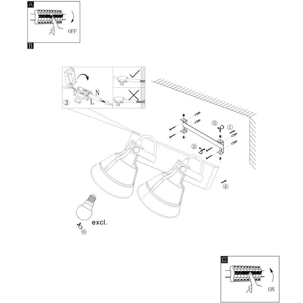 Sufitowa LAMPA plafon GÜNTHER 15466S-2 Globo metalowa OPRAWA reflektorki regulowane skandynawskie czarne drewniane