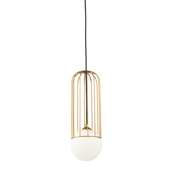 Modernistyczna LAMPA wisząca TELFORD P361PL-01G Maytoni druciana OPRAWA szklana kula zwis złoty biały