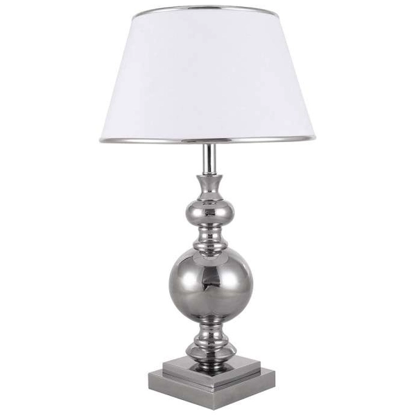 Stołowa LAMPA stojąca LETTO TL-1825-1-CH Italux abażurowa LAMPKA biurkowa klasyczna w stylu angielskim chrom biała