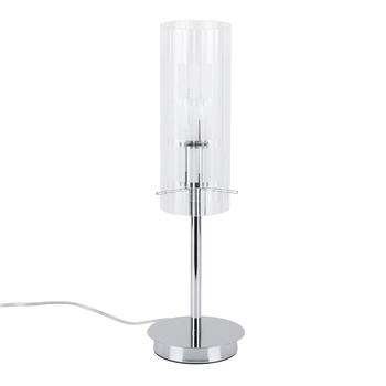 Stojąca lampa stołowa Max szklana tuba przezroczysta chrom