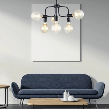 LAMPA sufitowa KRISTY MDM-3678/6 BK Italux industrialna OPRAWA metalowa żarówki bulbs loft czarna