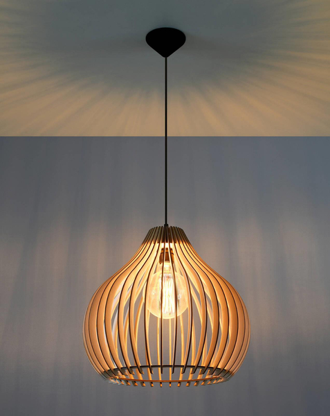 Drewniana LAMPA wisząca SL.0639 ekologiczna OPRAWA klatka ZWIS łezka kropla brązowa