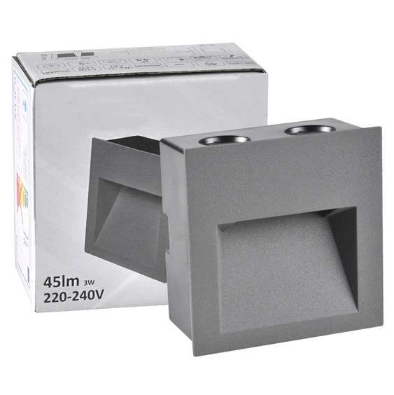 Schodowa LAMPA wpuszczana Q7 LED 313737 Polux metalowa OPRAWA kwadratowa LED 3W 4000K podtynkowa IP44 grafitowa