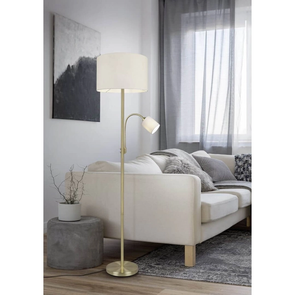 Lampa stojąca do salonu HOTEL 403900208 Trio z abażurem złoty biały