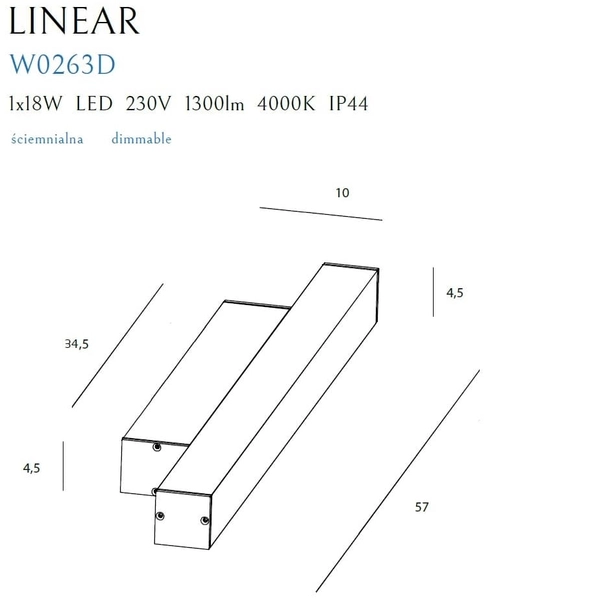 Podłużna lampa ścienna LINEAR W0263 Maxlight LED 18W 4000K IP44 belka biała