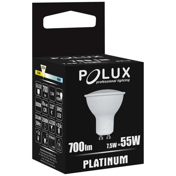 Żarówka PLATINUM 305640 Polux GU10 LED 7W 3000K 650lm 230V biała ciepła