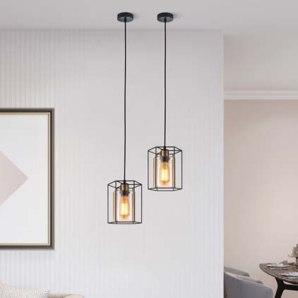 Industrialna lampa wisząca Kalula PND-78901-1-BK+AMB kuchenny zwis czarny bursztynowy