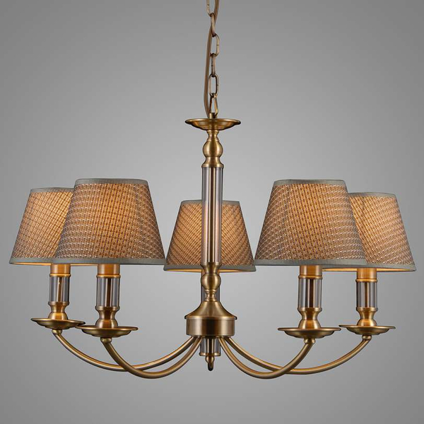 Żyrandol LAMPA wisząca ZANOBI PND-43272-5 Italux klasyczna OPRAWA abażurowa ZWIS na łańcuchu brąz antyczny szary