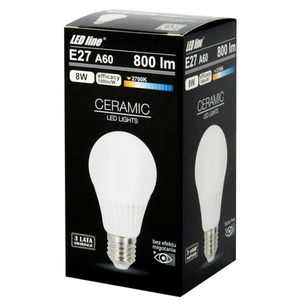Żarówka Lin241697 E27 A60 klasyczna LED 8W 2700K 800lm 230V biała ciepła