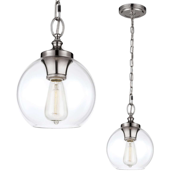 Wisząca LAMPA loftowa Tabby FE/TABBY/P/S Elstead FEISS industrialna OPRAWA szklana ZWIS na łańcuchu kula ball nikiel przezroczysta