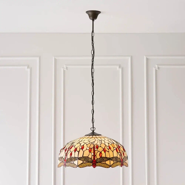 Szklana wisząca lampa nad stół Dragonfly 64079 na łańcuchu tiffany beżowa