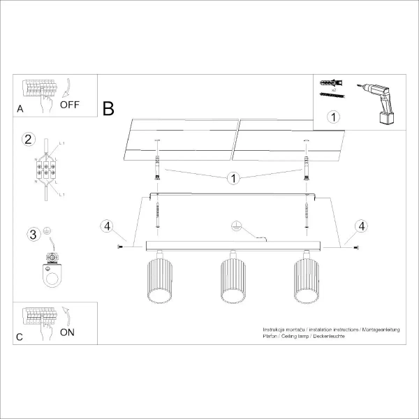 Nasufitowa lampa KARBON SL.1638 tubki potrójne czerwone
