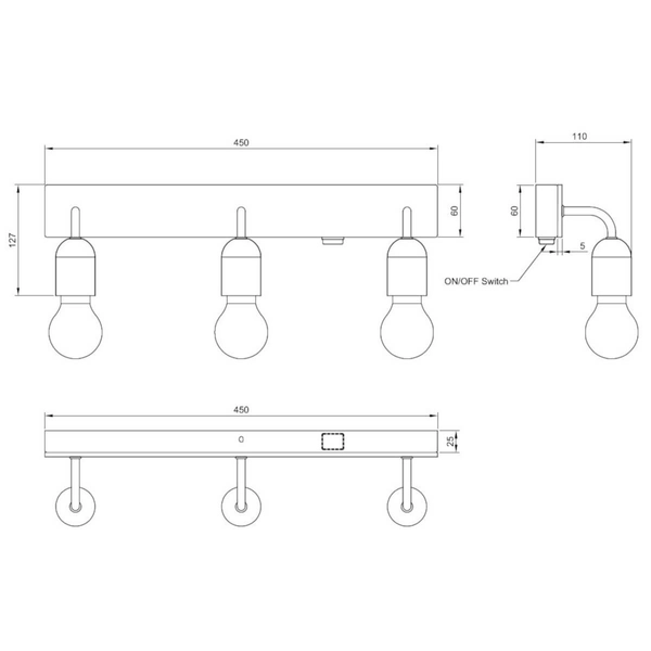 Potrójny kinkiet naścienny ARTURO 284470332 Trio IP44 loft drewniany czarny