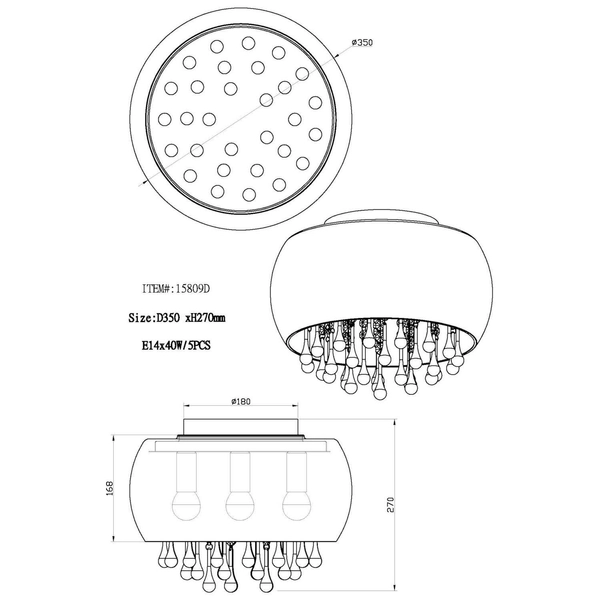 Sufitowa LAMPA glamour KALLA 15809D Globo szklana OPRAWA plafon pałacowy z kryształkami przezroczysty przydymiony chromowany