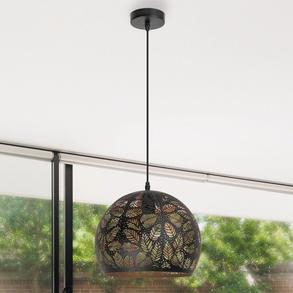 LAMPA wisząca MANORCA 2276 Rabalux orientalna OPRAWA zwis kula ball liście czarny złoty