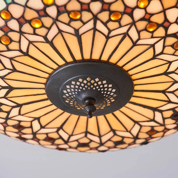Lampa sufitowa tiffany Mille Feux 64276 dekoracyjna szklana brązowa beżowa