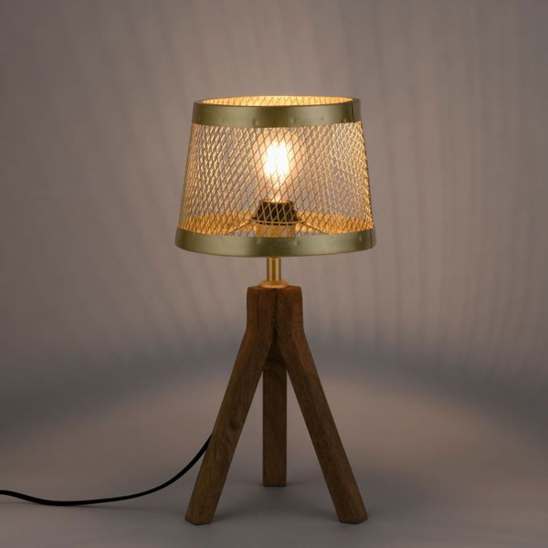 Stołowa lampa Canop 11423-60 na trójnógu drewniana mosiądz