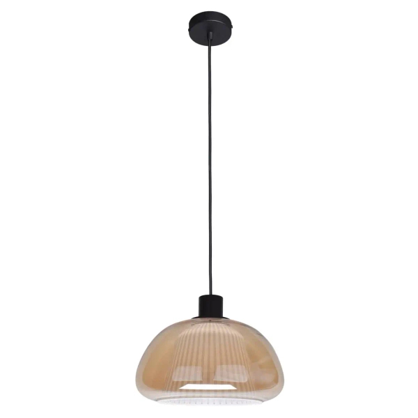 Ryflowana szklana lampa wisząca Apiro PND-84638-BK-AMB bursztynowa