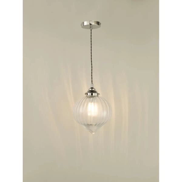 Szklana wisząca lampa Mya MYA0138 do salonu nad stół nikiel