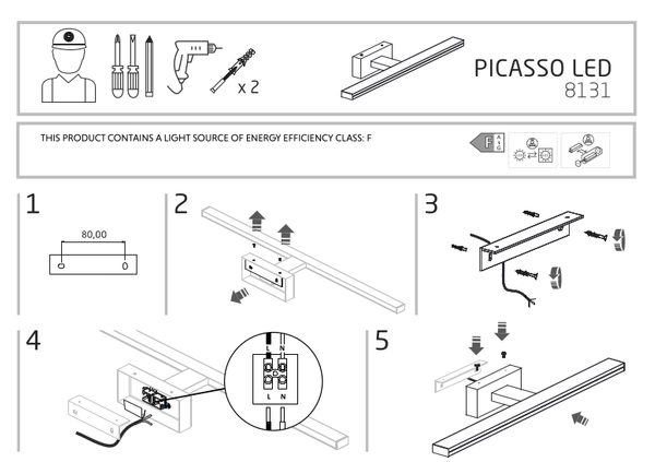 Srebrna galeryjka nad lustro Picasso 8131 kinkiet LED 12W 4000K