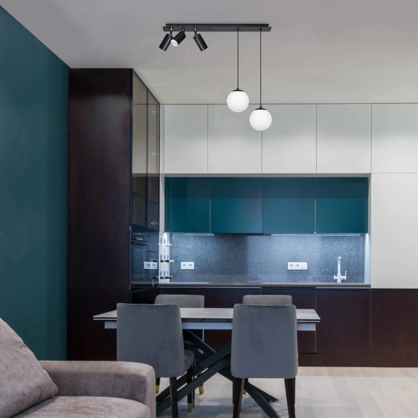 Wisząca lampa sypialniana Albio K-4138 Kaja ze szklany kulami ruchoma czarna