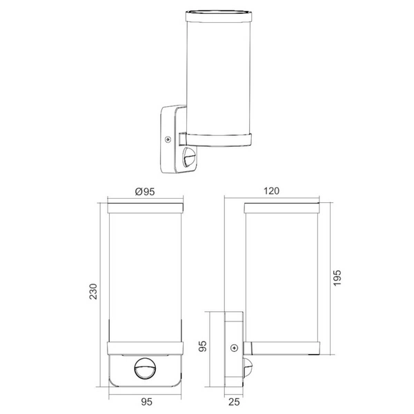 Przyścienna lampa tuba Bonito R21599124 IP44 czujnik brązowy