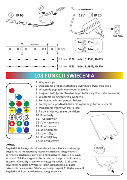 Pasek LED RGB 24W 314963 Polux taśma 5 metrów 400lm biała