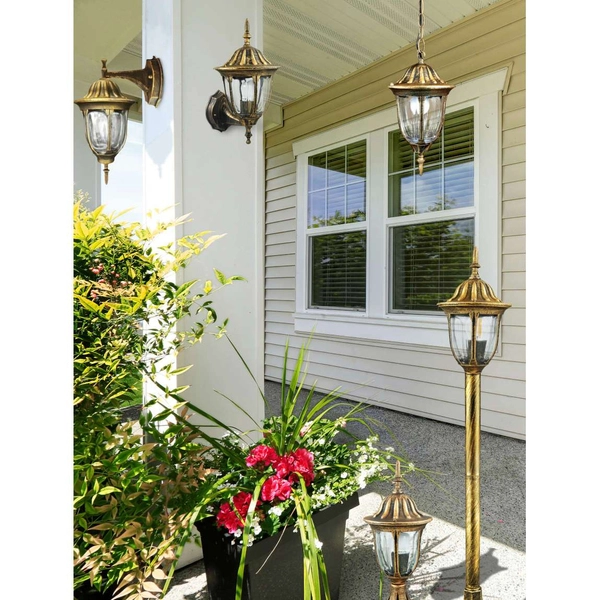 Stojąca LAMPA zewnętrzna FLORENCJA 302595 Polux ogrodowa OPRAWA metalowa latarnia outdoor IP43 patyna przezroczysta