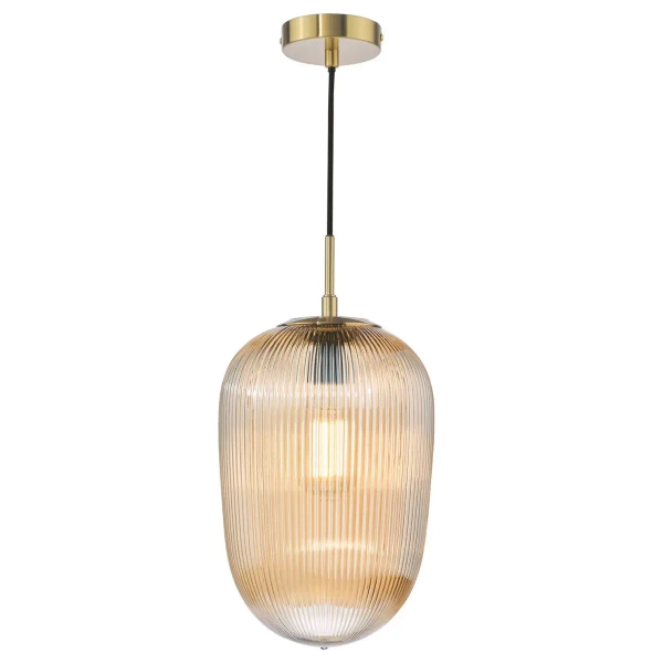 Szklana wisząca lampa Abrielle ABR0106 nad stół żebrowana bursztynowa