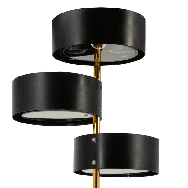 Abażurowa LAMPA podłogowa DRS8006/3F TR BL Elem salonowa stojąca złota czarna