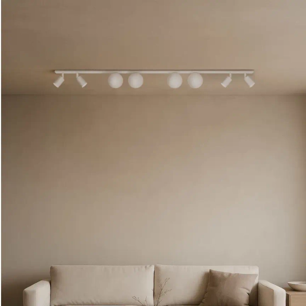 Nasufitowa lampa biała listwa z reflektorkami ANDI tubki kule szklane do sypialni K-5498
