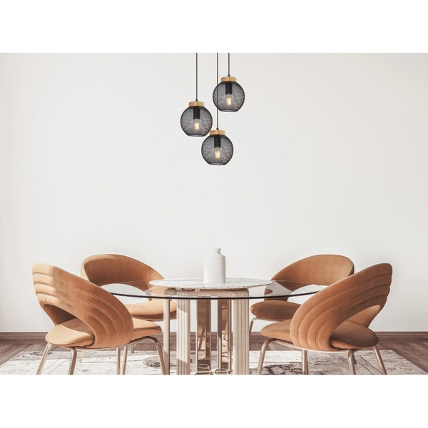 Lampa wisząca Pablo 15663-3H ażurowa kasakda czarna drewno