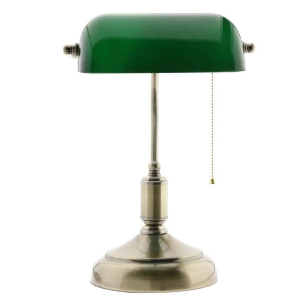 Bankierska lampa stołowa BANKER Abigali do gabinetu stojąca zielona złota