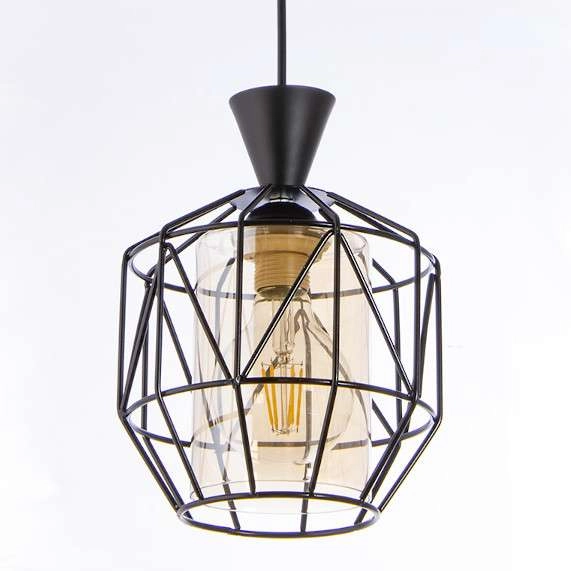 Geometryczna lampa wisząca VEN W-5291/1 BK industrialny czarny miodowy