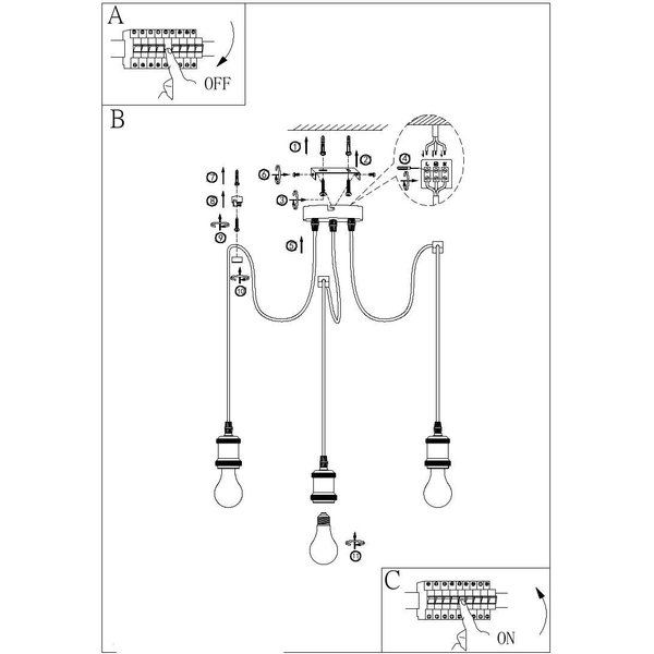 Industrialna LAMPA wisząca OLIVER A32-3 Globo loftowa OPRAWA metalowa ZWIS pająk czarny miedziany