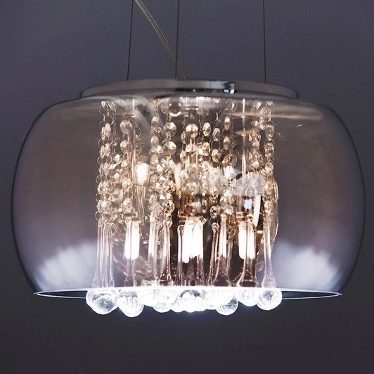Lampa wisząca crystal Burn okrągła glamour nad łóżko chrom